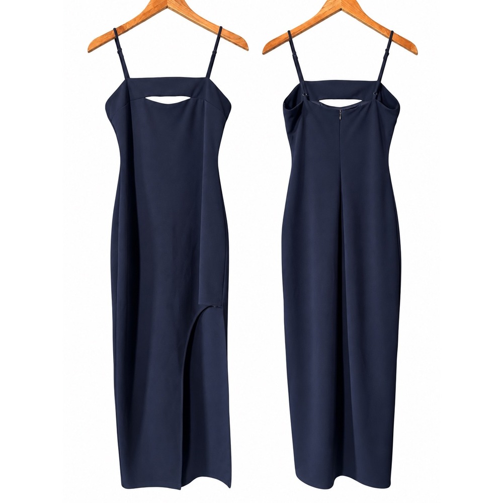 Lulus Navy Blue Cutout Side Slit Midi Dress Size S Sleeveless Elegant Chic